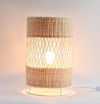 Rattan Cane Table Lamp for Bedroom & Living Room | Bedside Table Lamp | Side Table Lamps for Home Decoration | Wooden Lamp (Bulb not Included, Pack of